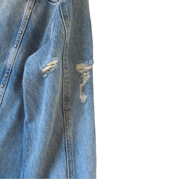 Free People Jean Jacket Distressed Studded Trucker Jacket - Picture 6 of 10